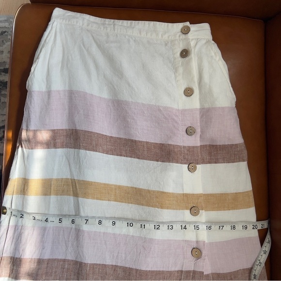 Rachel Zoe Women’s White Pink & Tan Striped 100% Linen Button Front Skirt Size S - Picture 9 of 12